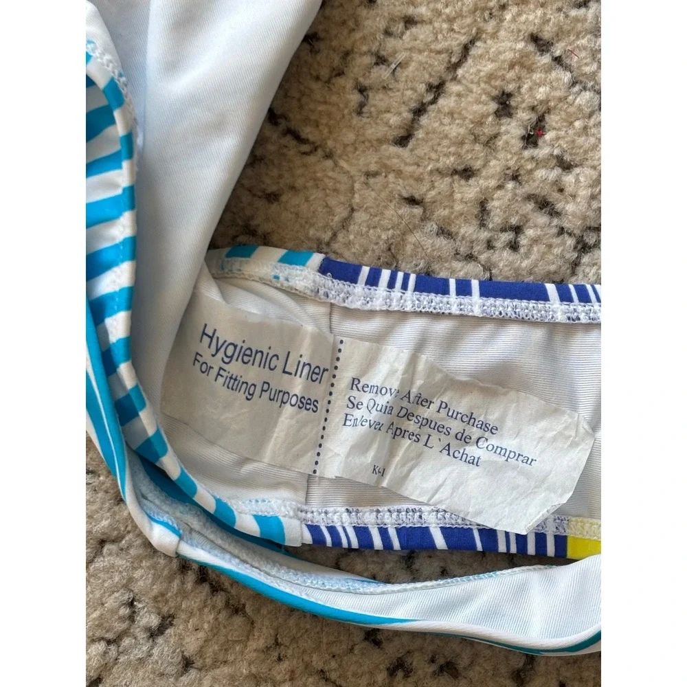 O'Neill Funday Skimpy Bikini Bottom Blue White Striped Sun Graphic‎ 10474025 L